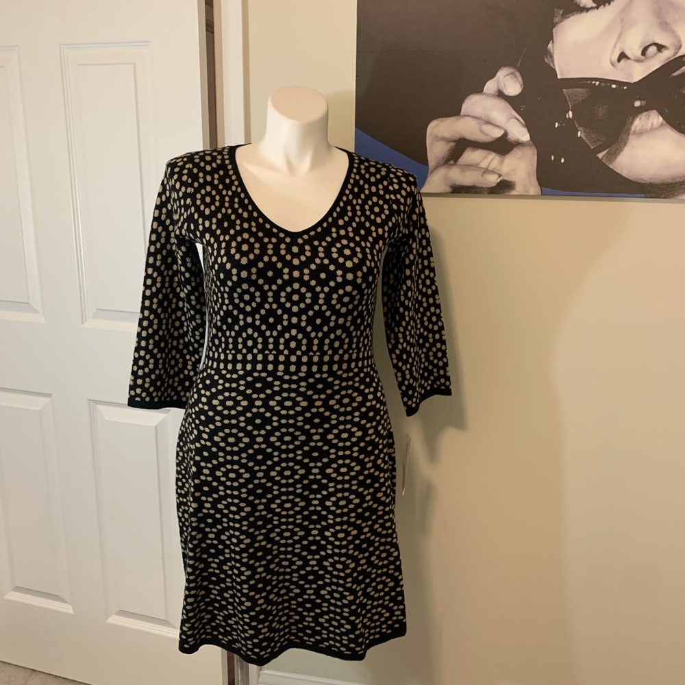 Maggy London Black and Beige Patterned Mini Dress